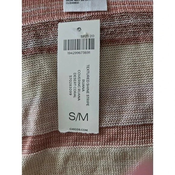 Chico's Ruana Size Small Medium Textured Shine Stripe Kimono Wrap Shawl - Picture 8 of 8